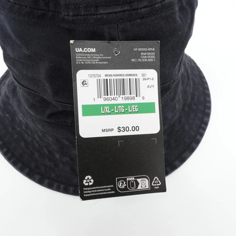 Under Armour Mens Washed Black Cotton Bucket Hat L/XL NEW